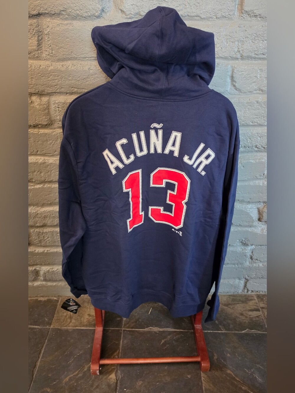 NWT Majestic Ronald Acuña Jr Atlanta Braves Hoodie 3XL Navy Blue Fleece